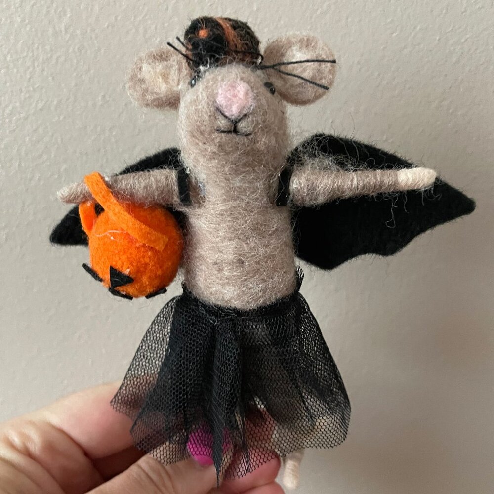 Anthropologie Felted Wool Bat Mouse Ballerina Critter Halloween Fall Decor - Picture 4 of 4